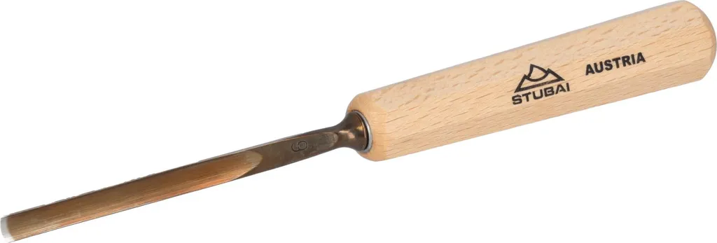STUBAI Scalpello Serie 52 - Forma 6 | Scalpello diritto - 6 mm, con manico in legno, per lavori di figura, per la lavorazione precisa del legno, utensile di alta qualità per falegnami e carpentieri