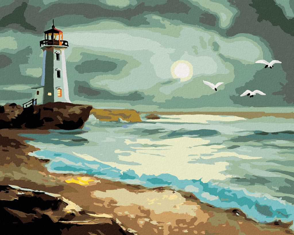 Zuty - Malen nach Zahlen - LEUCHTTURM, DER DAS MEER BELEUCHTET VOR DEM STURM (D. RUSTY RUST), 40x50 cm, mit Keilrahmen (bereits gespannt)