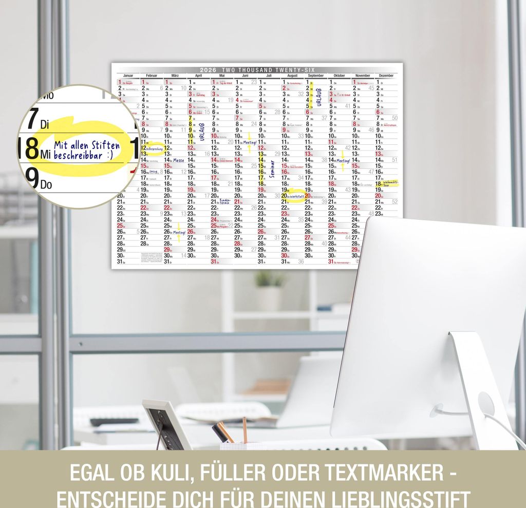 TOBJA Wandkalender 2026 A3 - Jahresübersicht Mit Feiertagen & Wochennummern