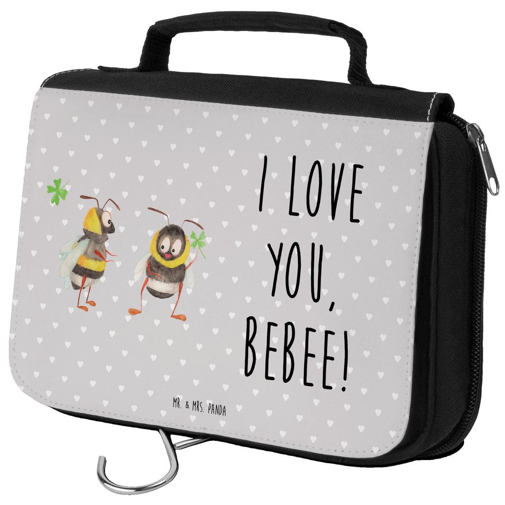 Mr. & Mrs. Panda Kulturbeutel Bienen Paar - Grau Pastell - Geschenk, Kosmetiktasche, Hochzeitstag, für Freundin, Valentinstag, kulturtäschchen, S...