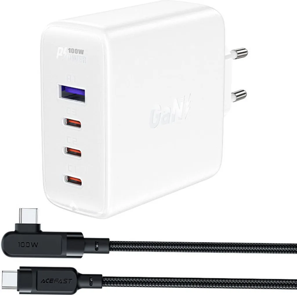 Station de charge rapide 100W Multi-ports USB-C et USB-A Acefast blanc