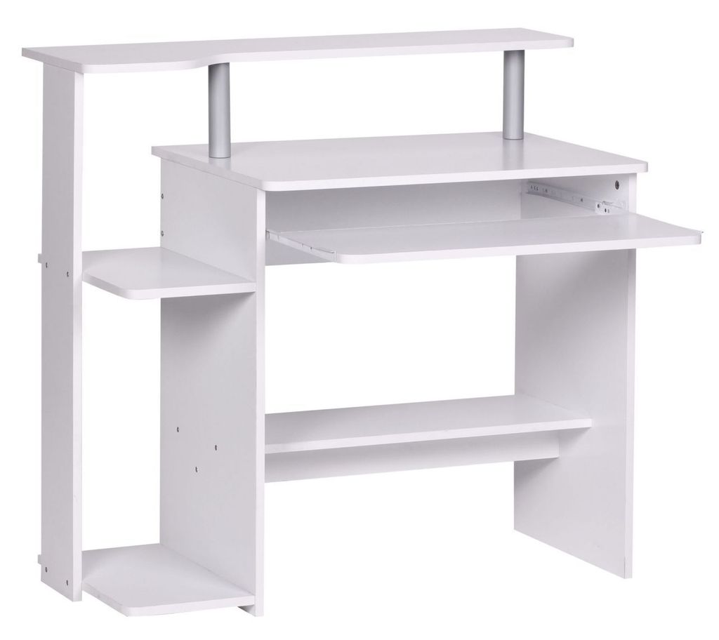 Computertisch WL1.153 Weiß 94x90,5x48,5 cm Laptop Tisch Modern mit Tastaturauszug, PC-Tisch mit Drucker-Ablage platzsparend, Schreibtisch für kle...