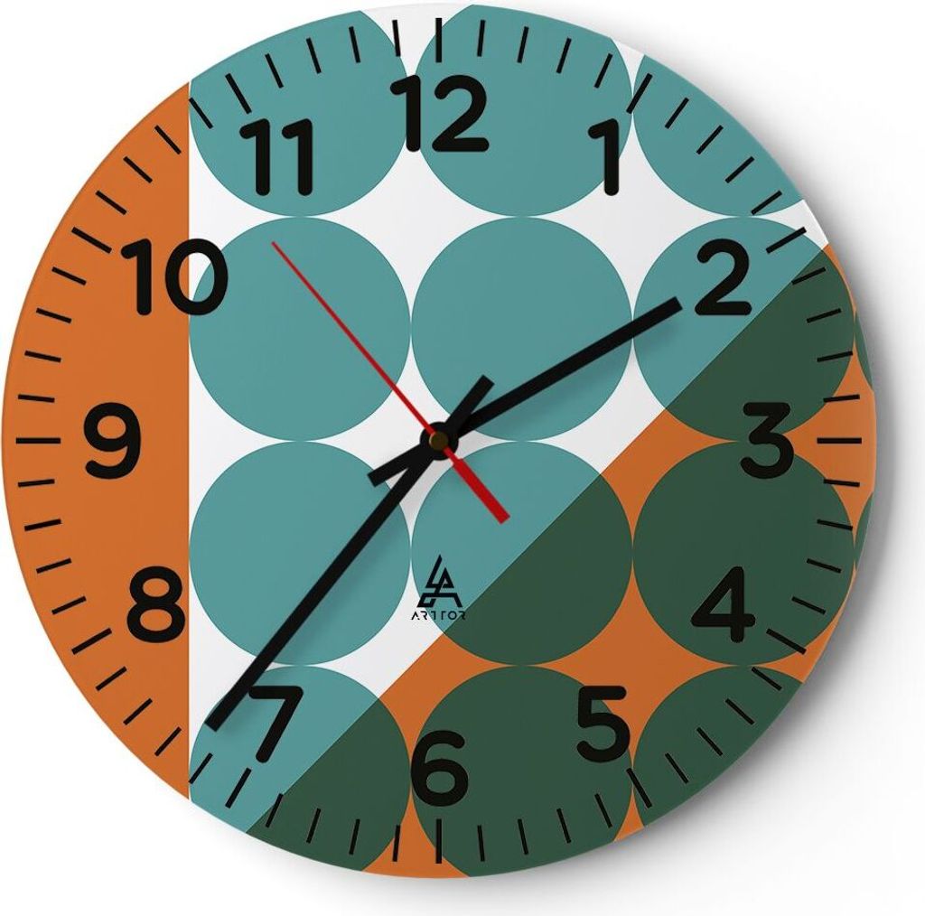 Wanduhr - Rund - Glasuhr - Koliken Türkis Orange - 30x30cm - Schleichendes Uhrwerk - Lautlos - zum Aufhängen bereit - Dekoration Modern - Wanddek...