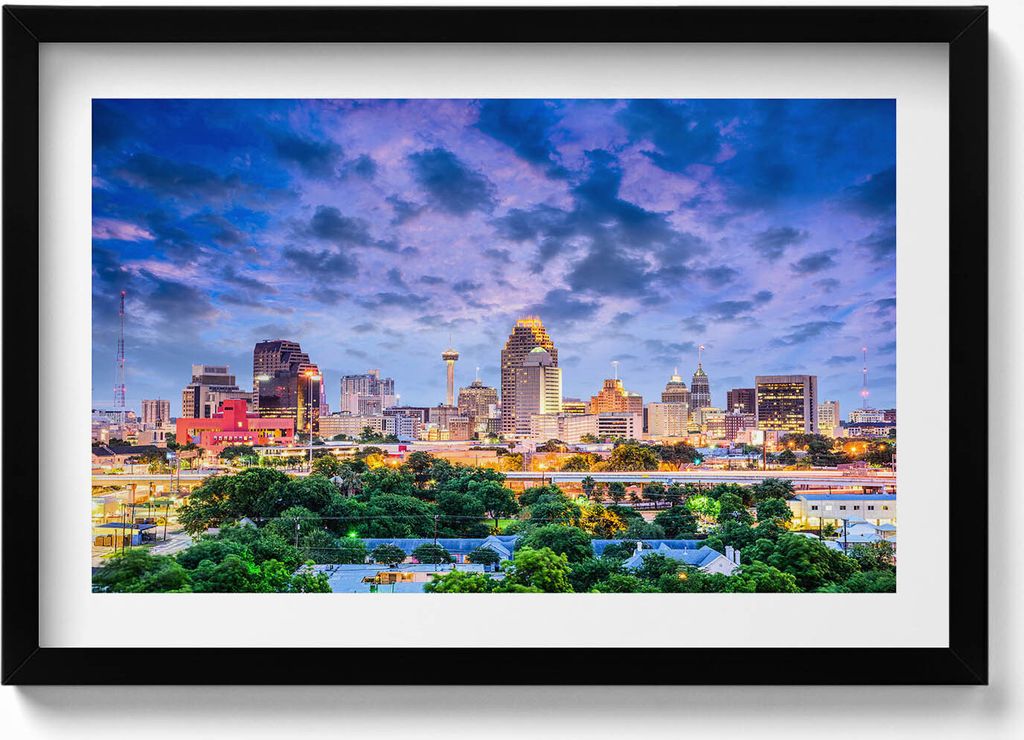 Stadtbild von San Antonio– Wandbild mit Rahmen – Gerahmtes Bild – Wanddekoration – 60x40 cm – Schwarz Rahmen