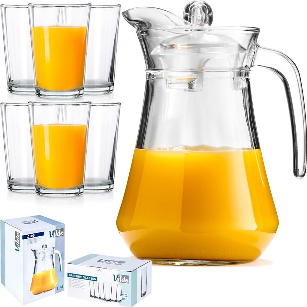 Vilde Glaskaraffe Karaffe Krug aus Glas mit Deckel 1,4 L + Produktbild 