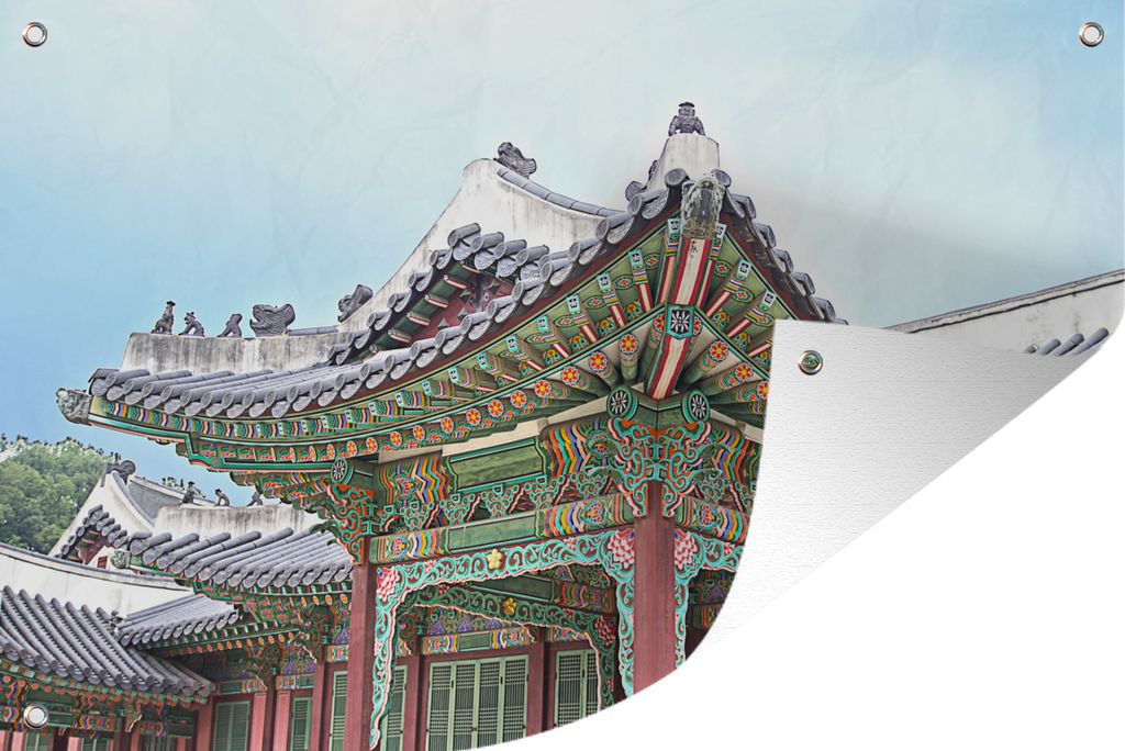 MuchoWow 90x60 cm Outdoor-Poster Gartendeko Sichtschutz Garten Poster für den Garten Traditionelle koreanische Struktur in Changdeokgung