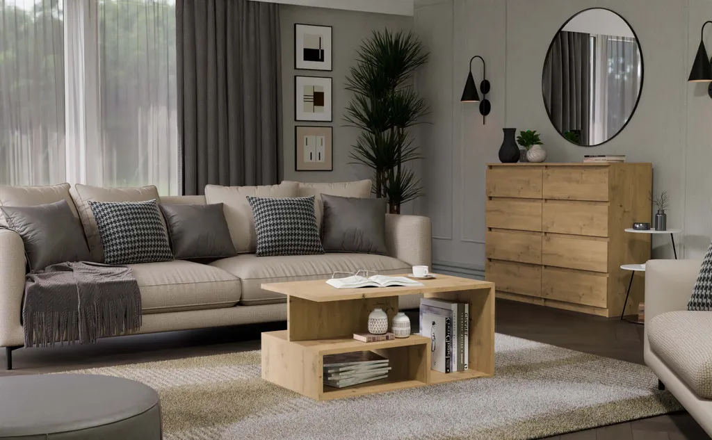 Table basse LIHUA finition chêne artisan avec plateau robuste et durable - 5