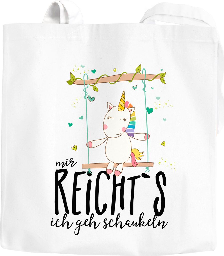 Jutebeutel Einhorn auf Schaukel Mir reichts ich geh schaukeln Einhorn-Tasche Tragetasche Baumwolltasche Stoffbeutel Moonworks weiß-schwarz 2 lan...