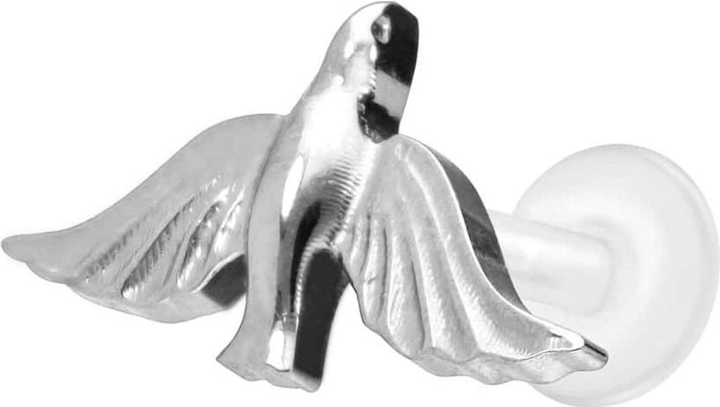 Ohrpiercing, Nasenpiercing PTFE Labret mit Innengewinde + Titan-Aufsatz TAUBE Silber Stablänge: 6mm | Stabstärke: 1,2mm