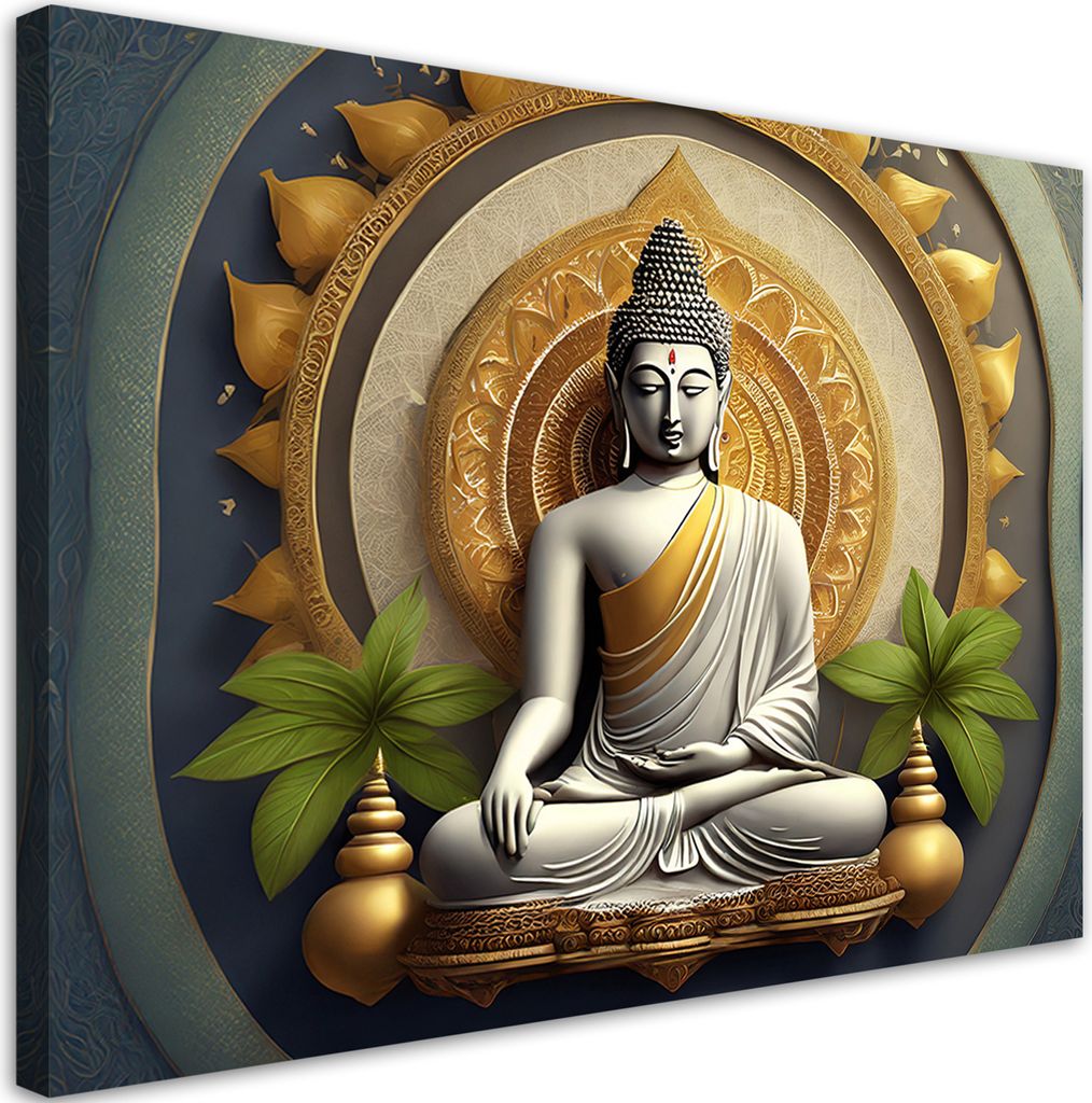 Leinwandbild Buddha Statue Zen 120x80 Feeby Gold bild für die wand bereit zum aufhängen