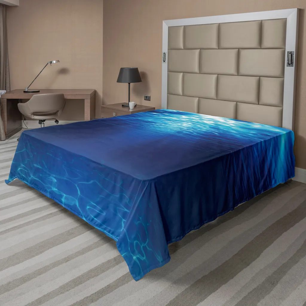 Drap de lit plat Océan ABAKUHAUS 244x205cm motif fond marin bleu marine