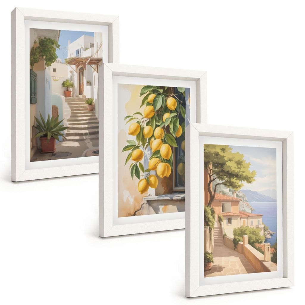 Bilder Set 3-teilig im weißen Rahmen – Wandbilder 3 Stück – gerahmte Poster für Wohnzimmer, Schlafzimmer und Flur – 20x30 cm – Lemon Str...