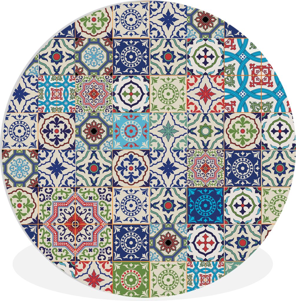 MuchoWow Rundes Wandbild - Runde Bilder Blumen - Muster - Grün - Blau Ø 30 cm Kreis Wanddekoration Kunststoff - Wandkreis - Wandschmuck - Schla...