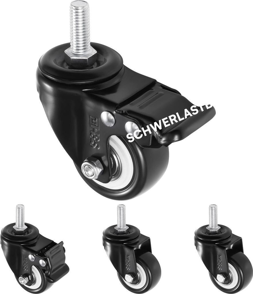 H&S 4x 50mm Möbelrollen - Roues Möbel Lenkrolle mit M10 Image du produit 