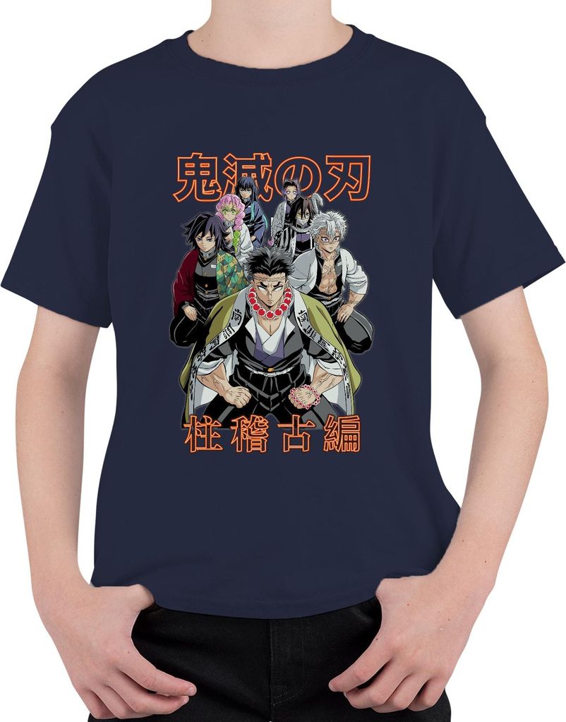 Kimetsu no Yaiba Hashira Dämonenjäger Anime Geschenk Japan Y2K Streetwear Uni Kinder T-Shirt, Navy, 116