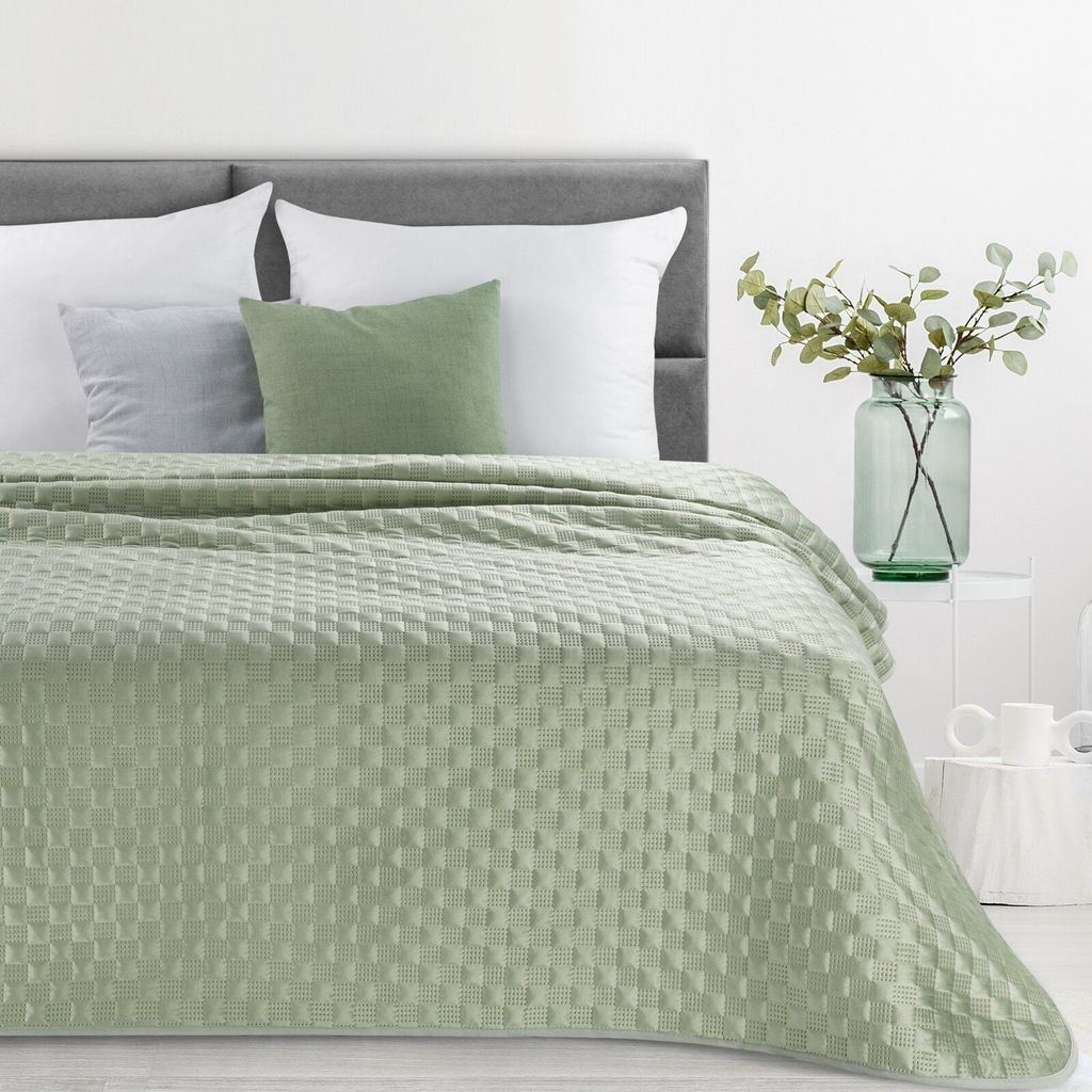 Velvet Decke Dekorativer Bettüberwurf Tagesdecke aus Samt SOFIA 4, Material: 100% Polyester minze 200X220 hellgrün