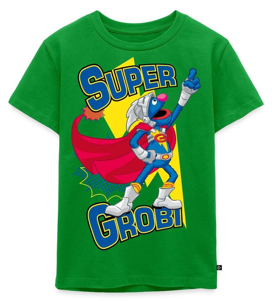 Spreadshirt Sesamstraße Grobi Supergrobi Superheld Kinder Premium T-Shirt, 98/104 (2 Jahre), Grün