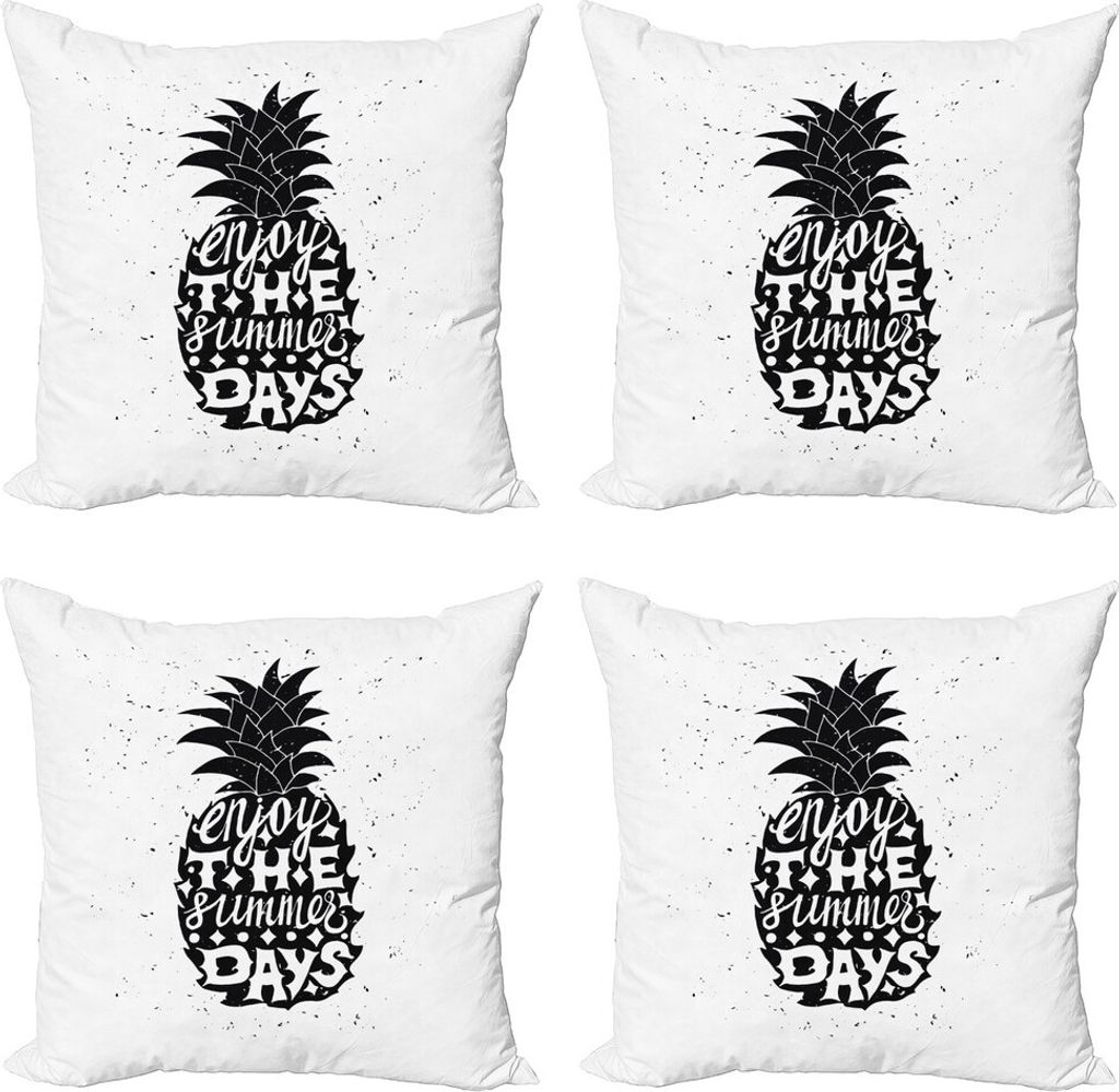 ABAKUHAUS Tropisch Kissenbezug Set (4 Stück), Ananas Hawaii Fruit, Moderner Doppelseitiger Digitaldruck, 45 cm x 45 cm, Schwarz und weiß