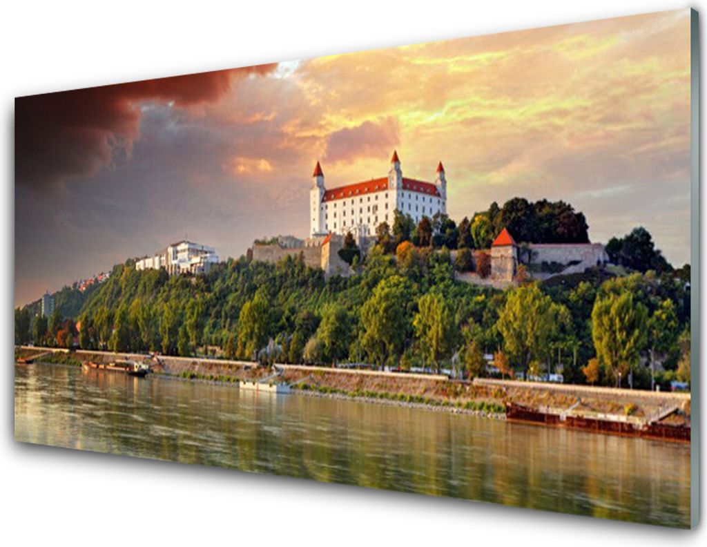 Küchenrückwand aus Glas 100x50cm Spritzschutz Stadt See Landschaft