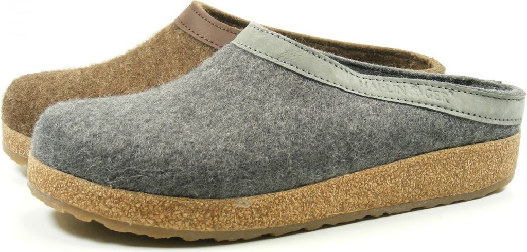 HAFLINGER Torben Grizzly Damen, Herren Schurwoll Hausschuhe anthrazit, anatomisches Kork Fußbett