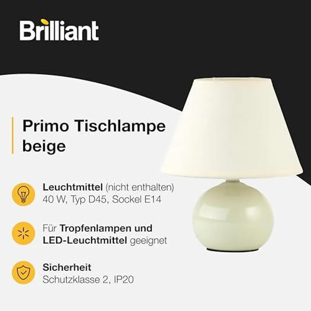 Lampe à poser beige Brilliant Primo 23cm : solution éclairage compact - 10