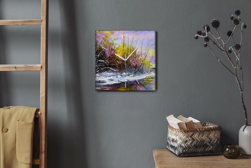 Coloray Hodiny Unikátní 30x30 cm Tiché hodiny Pro obývací pokoj a kuchyň Nástěnné hodiny Plátno Bílé ručičky hodin - Divoká zvěř z...