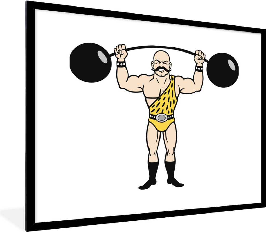 MuchoWow Gerahmtes Poster Eine Illustration eines Bodybuilders mit schweren Gewichten 80x60 cm - Poster mit Schwarzem Bilderrahmen Wandposter Rah...