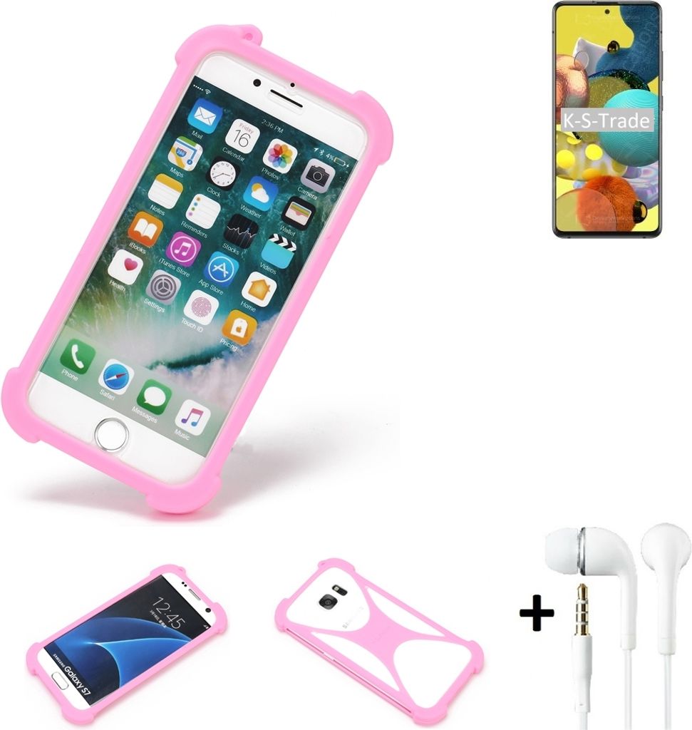K-S-Trade Bumper + Kopfhörer kompatibel mit Samsung Galaxy A51 5G Handy Hülle Schutzhülle Silikon Schutz Hülle Cover Case Silikoncase