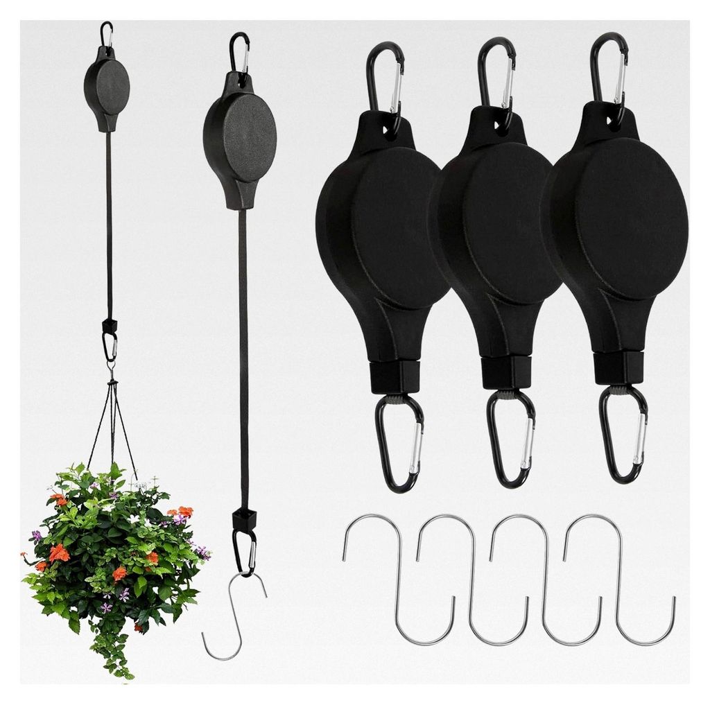 Pflanzenrollen mit Haken für Ampelaufzüge, 4 Stück Einziehbare Blumenkorb-Haken