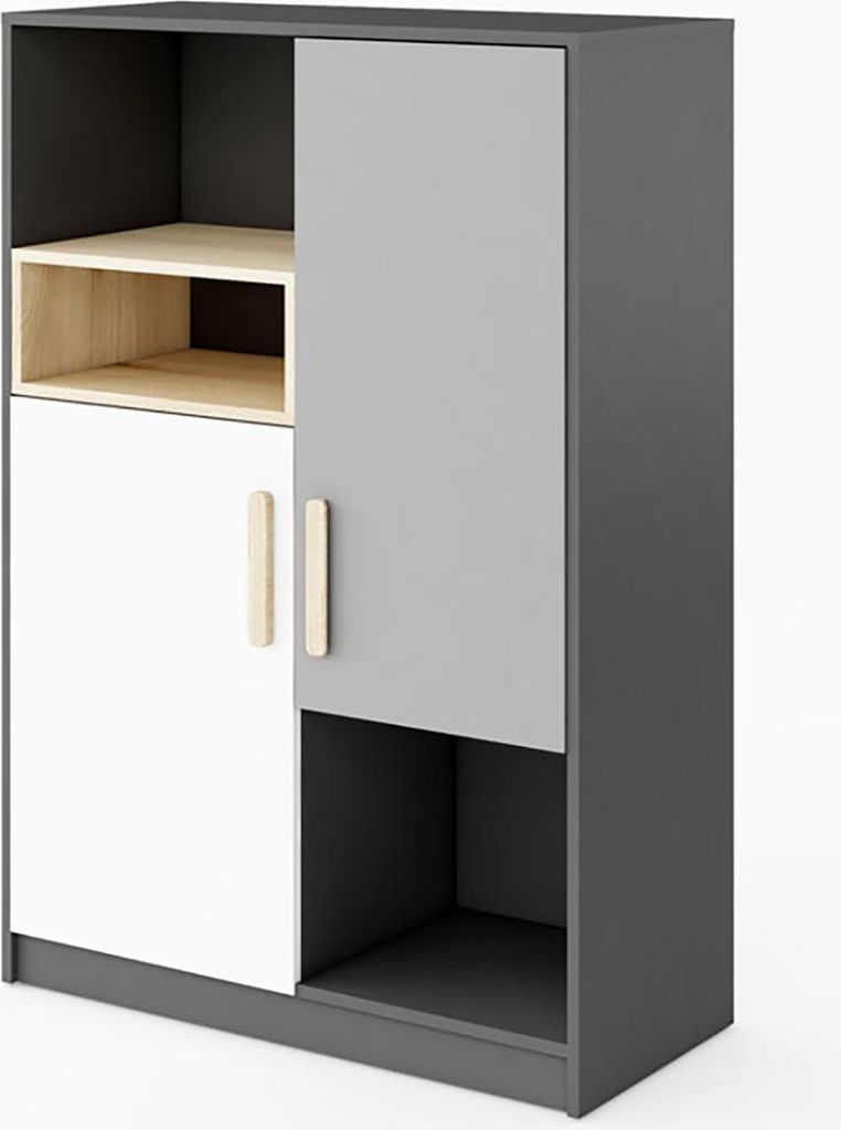 Highboard Pok Kommode 90x40x130cm graphit grau weiß Buche Ibsen