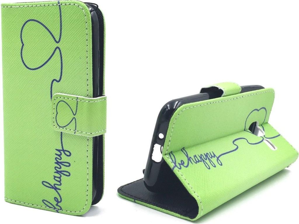 Handyhülle Tasche für Handy Samsung Galaxy J1 Mini Be Happy Grün