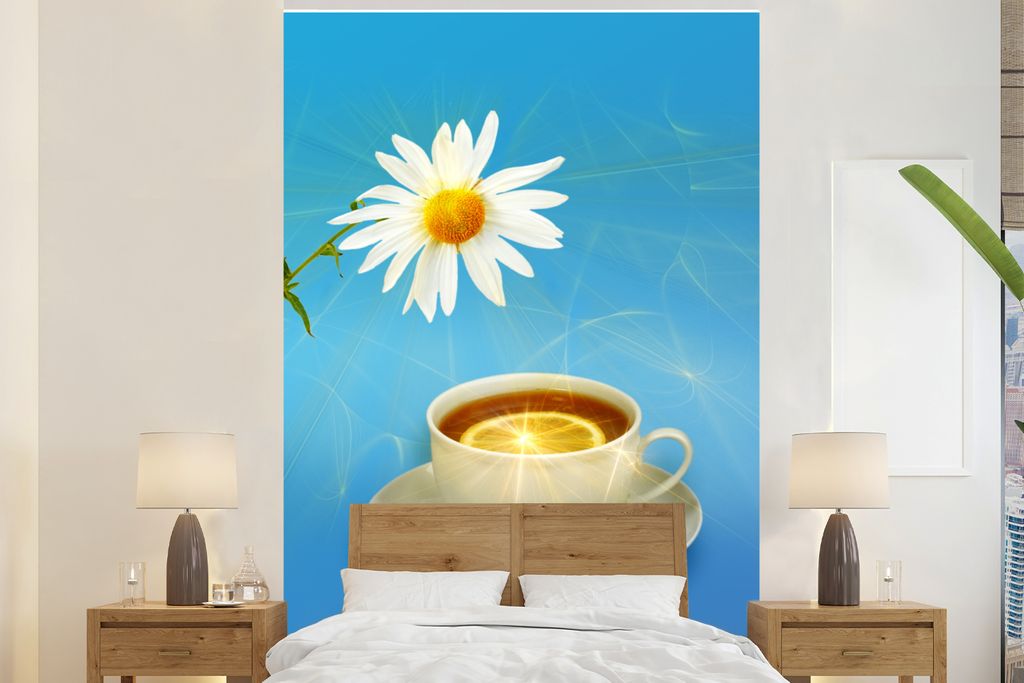 MuchoWow Fototapete für Wohnzimmer oder Schlafzimmer Wandtapete Vinyl Motivtapete Zitronentee - 225x350 cm - Schlafzimmer tapete