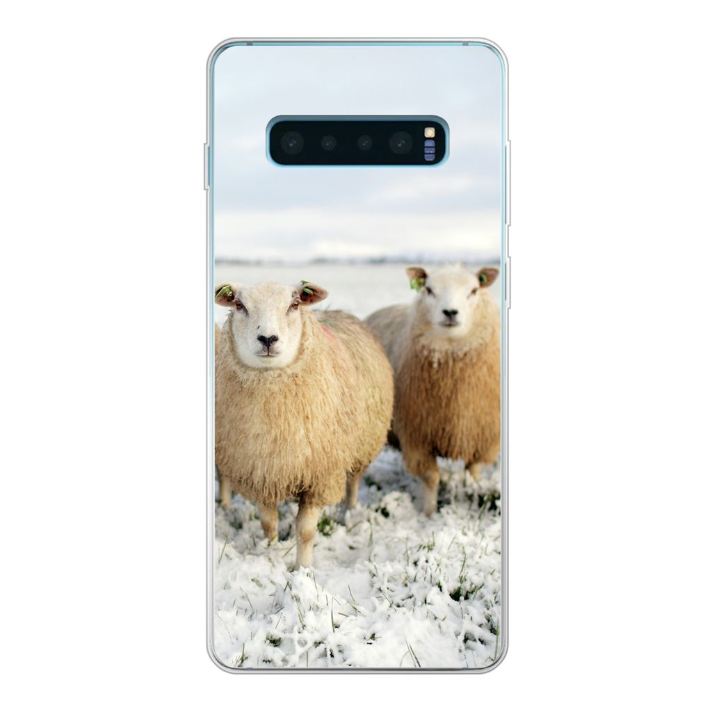 MuchoWow Handyhülle Schutzhülle Hülle für Samsung Galaxy S10 Plus Gruppe von neugierigen Schafen Silikon Softcase Handy Hülle - Schutzhülle