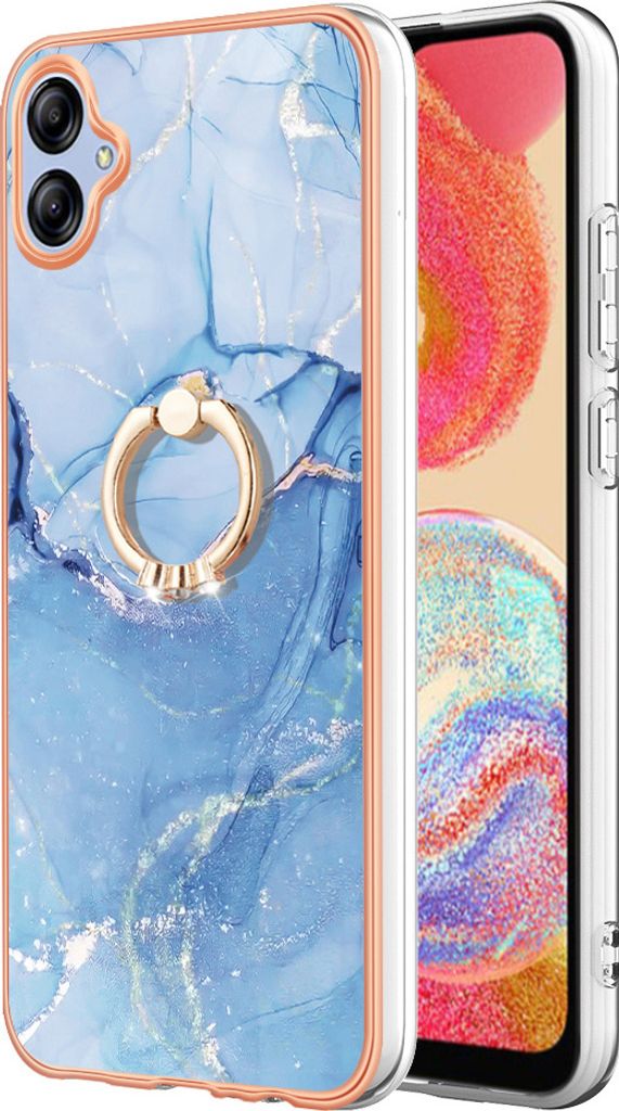 Galaxy A04E Hülle, Muster TPU Silikon Stoßdämpfer Bumper Schutzhülle mit Ring Ständer für Samsung Galaxy A04E Blau