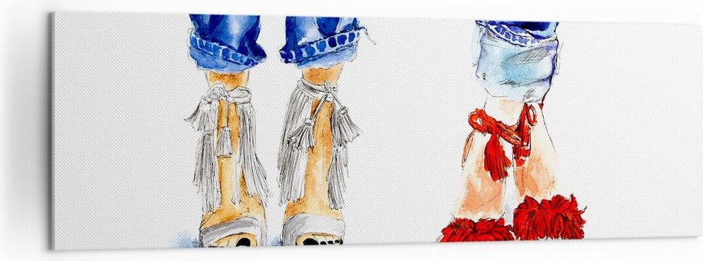Bild auf Leinwand - Leinwandbild - Heels Mädchen Mode Jeans - 160x50cm - Wand Bild - Wanddeko - Leinwanddruck - Bilder - Kunstdruck - Wanddekorati...