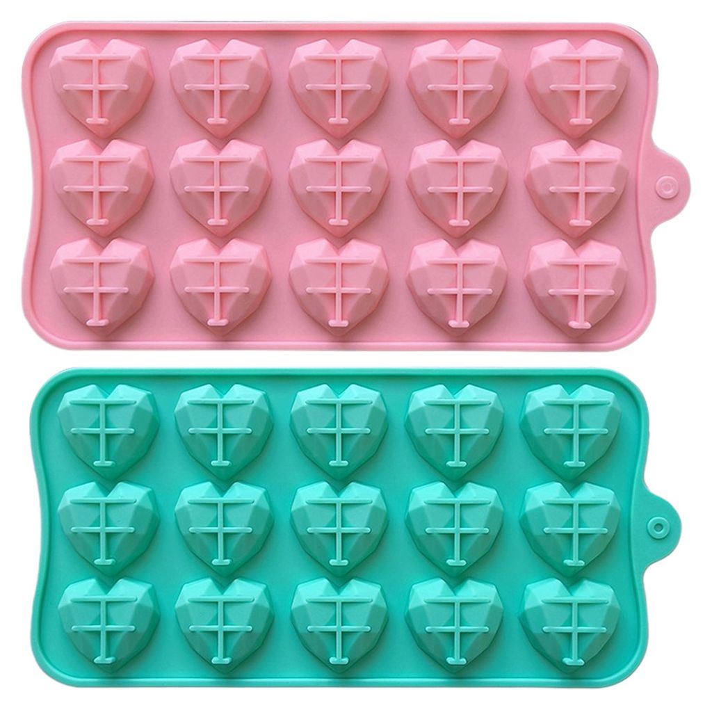 3D-Diamantherz-Silikonform mit 15 Fächern, ideal zum Backen von Kuchen, Schokoladenmousse und Desserts.