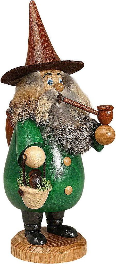 Wurzelzwerg Pilzsammler Grün (19cm) Räuchermann von Drechselwerkstatt Uhlig