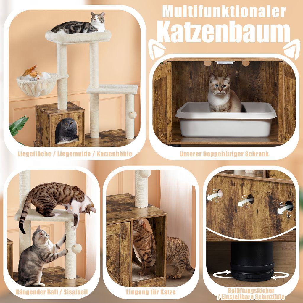 Yaheetech Kratzbaum mit Katzenschrank für Katzenklo 135 cm Produktbild 4
