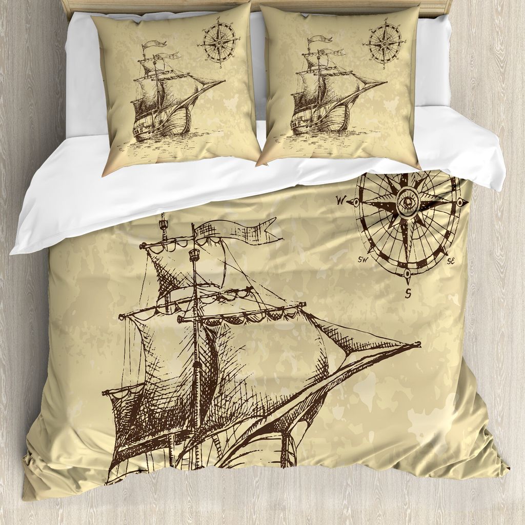 ABAKUHAUS Kompass Bettbezug, Alte Papierlieferung, Milbensicher Allergiker geeignet mit Kissenbezügen, 200 cm x 200 cm - 80 x 80 cm, Brown Sand Braun