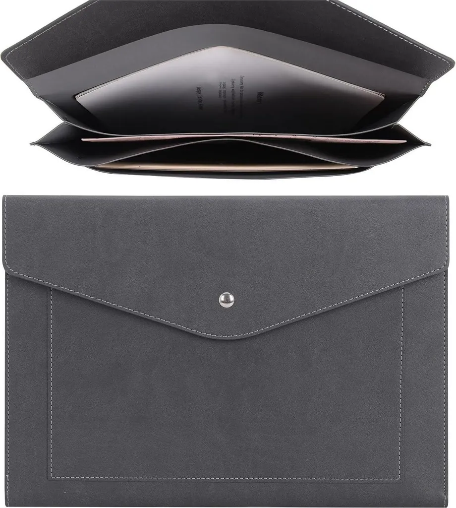 Porte-documents Gris avec poches extensibles en cuir PU format A4