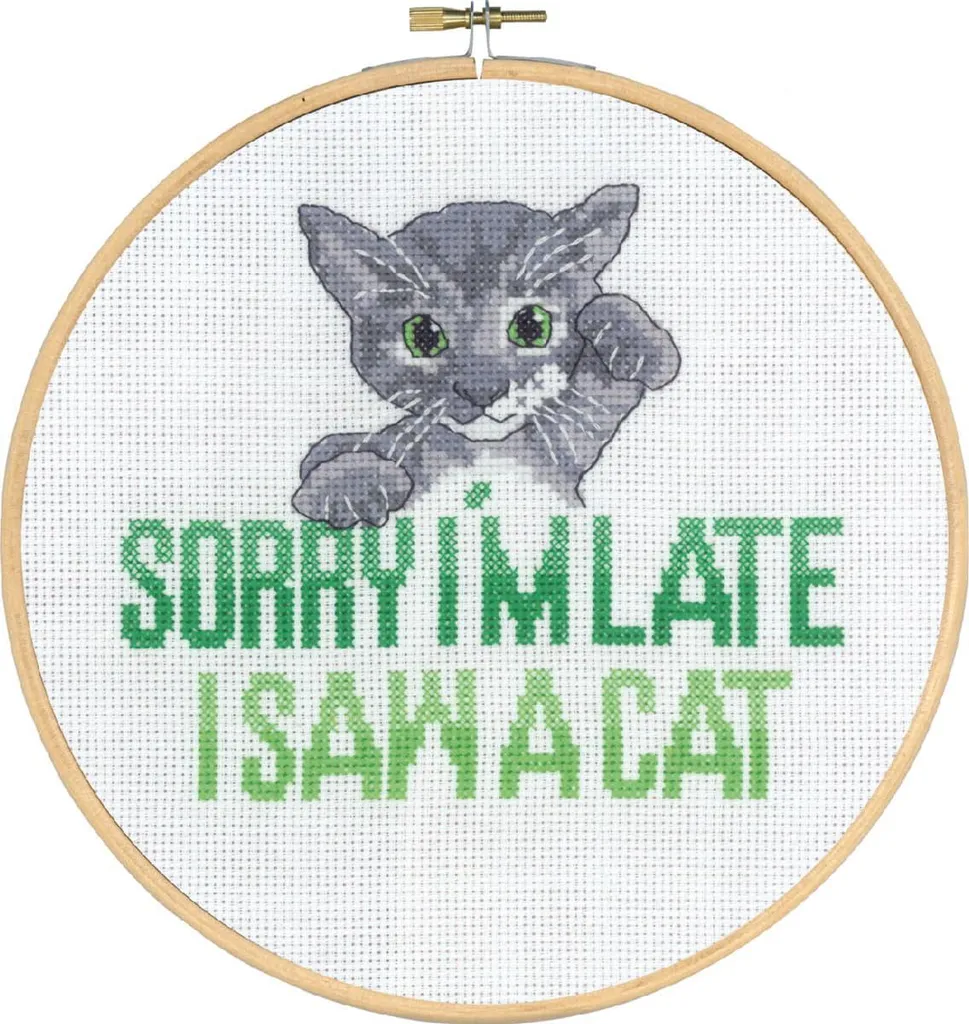 Permin Cross Stitch Kit Gatto 'Scusa il Ritardo' - DIY 20cm