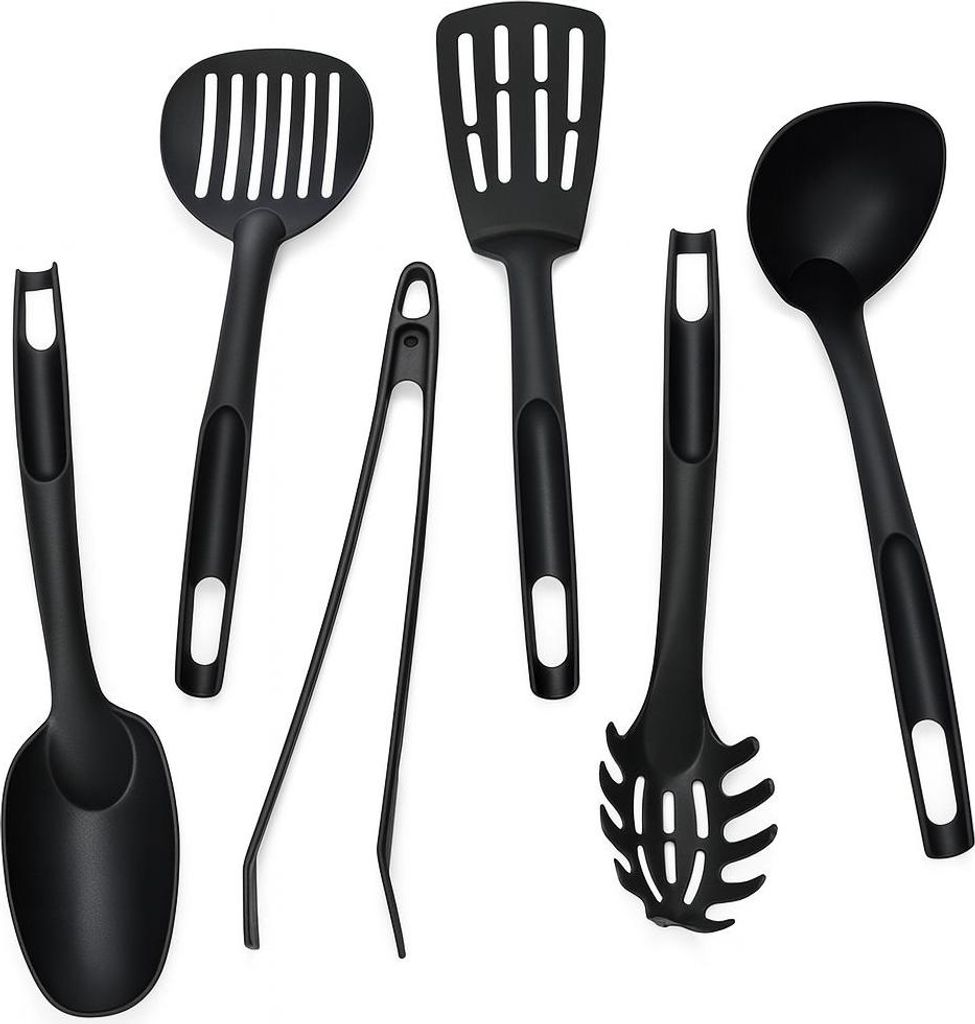Set d'ustensiles de cuisine 6 pièces - 32 cm - Noir - Nylon Image du produit 