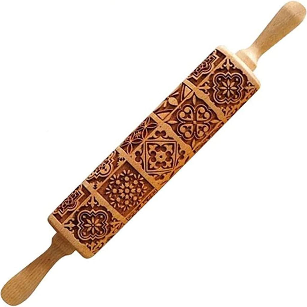 Holz-Nudelholz, Motiv Nudelholz - zum Backen Kekse, Holz Nudelh?lzer mit Muster 3D, Teigroller mit Pr?gung mit DIY Kš¹chenwerkzeug Backzubeh?r f...