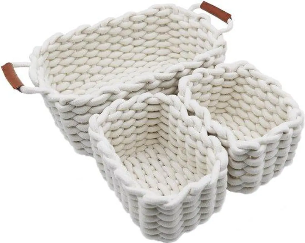 Lot de 3 paniers rangement coton blanc anti-désordre chambre enfant