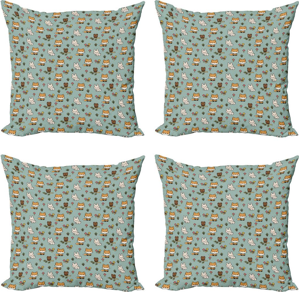 ABAKUHAUS holzig Kissenbezug Set (4 Stück), Freundlicher Wald Element, Moderner Doppelseitiger Digitaldruck, 45 cm x 45 cm, Mehrfarbig