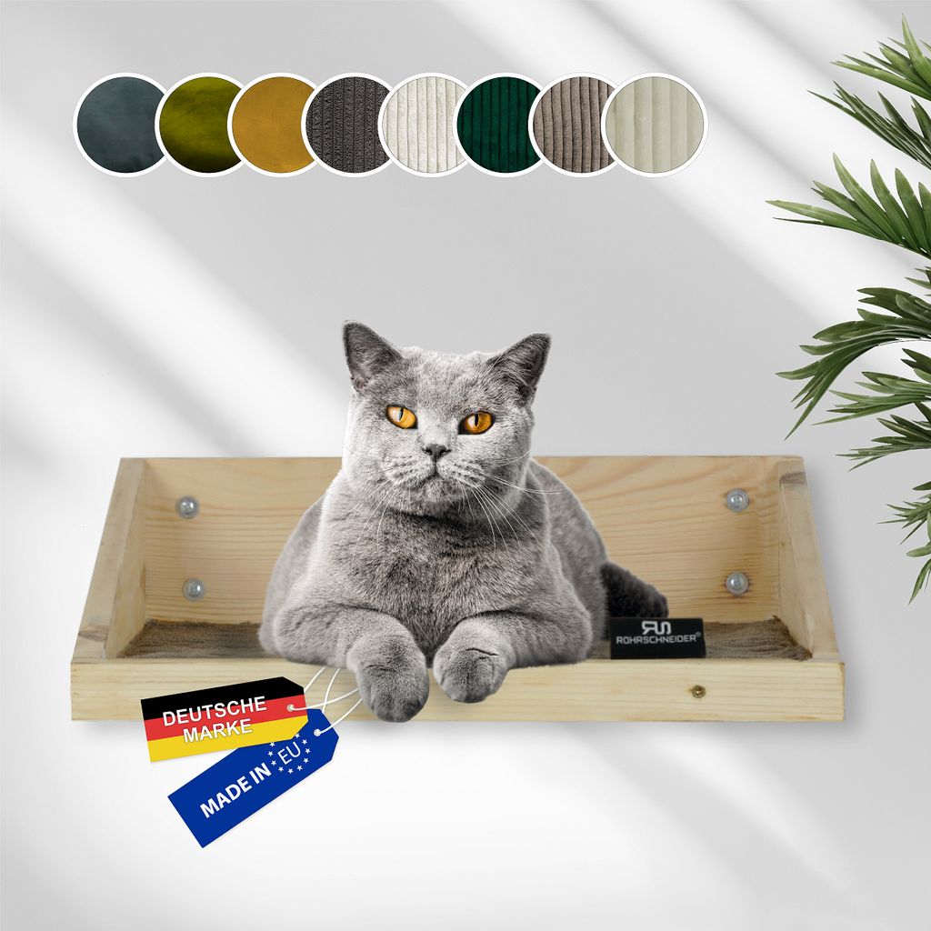 Rohrschneider Katzentreppe Wand | EU | Kletterwand Katzen mit waschbarem Kissen o. Stoffeinlage | Kiefernholz | Natur | belastbar bis 30 kg | B 40 ...