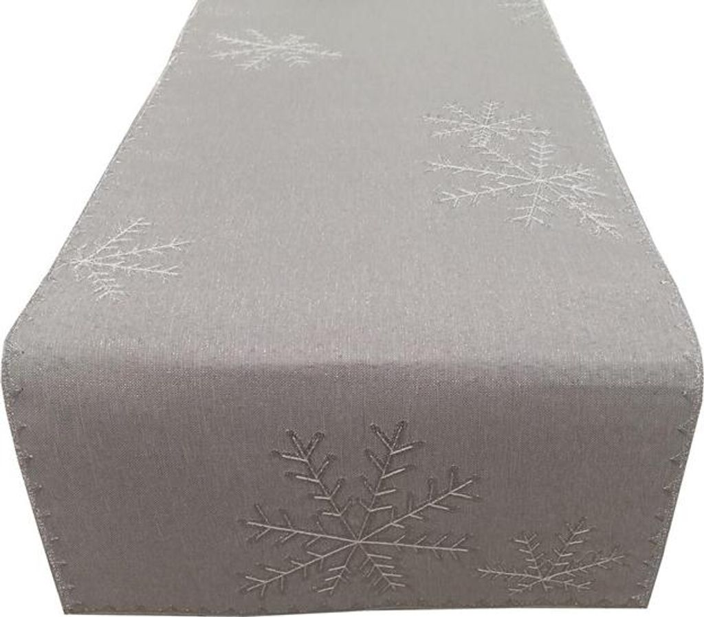 Tischdecke, Weihnachtstischdecke, glänzend, Schneeflocken 140x220 Silber