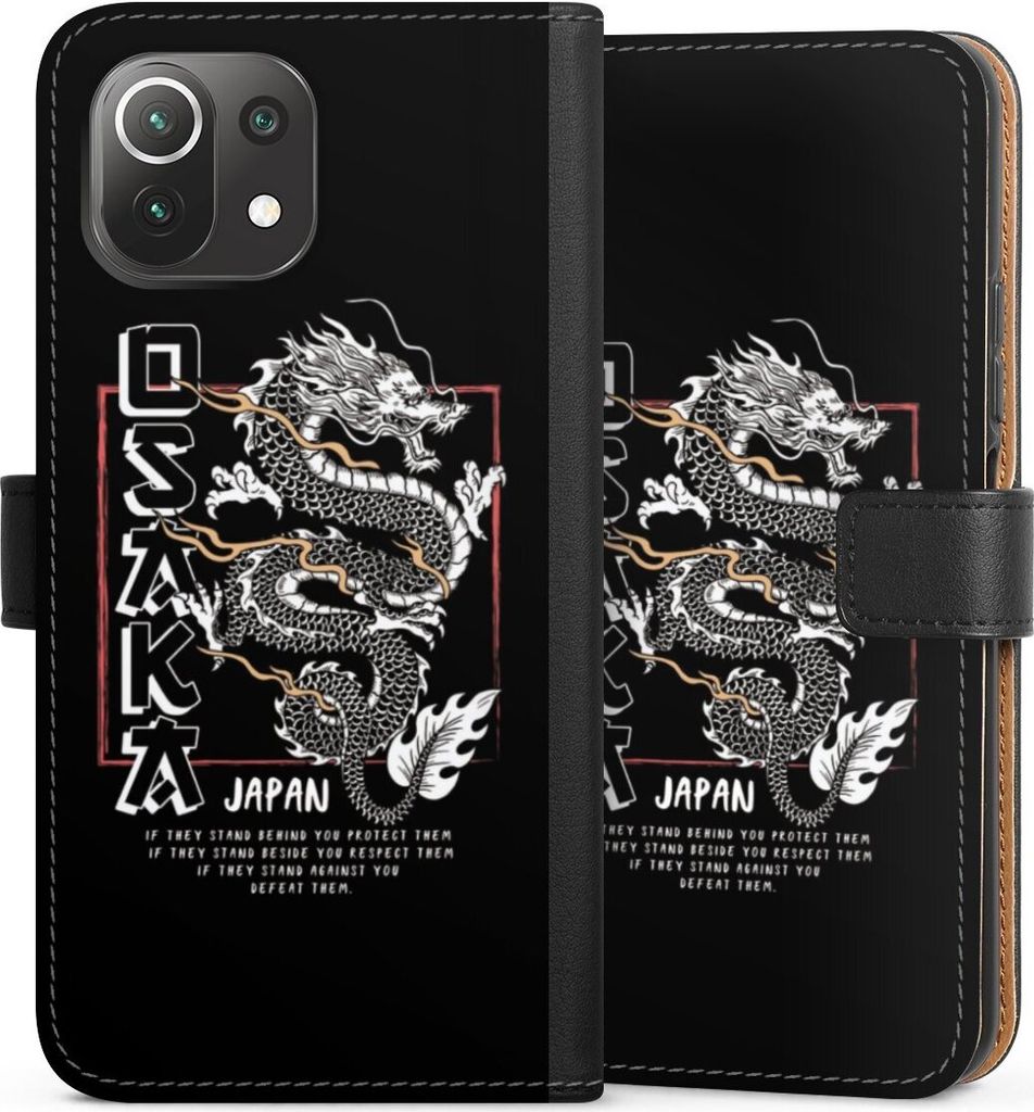 DeinDesign Klapphülle für Xiaomi Mi 11 Lite Handytasche Lederhülle Tasche Drache Japan Meer