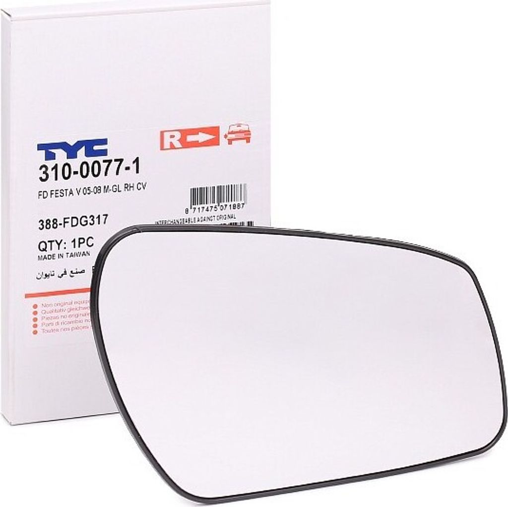 TYC Spiegelglas Außenspiegel Rechts für FORD Fiesta Mk5 Schrägheck (JH1, JD1, JH3, JD3) Konvex 310-0077-1