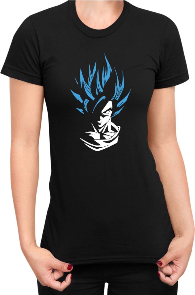 Damen T-Shirt Dragon Anime Manga Ball Z Goku Blue 04, Lady L / Schwarz